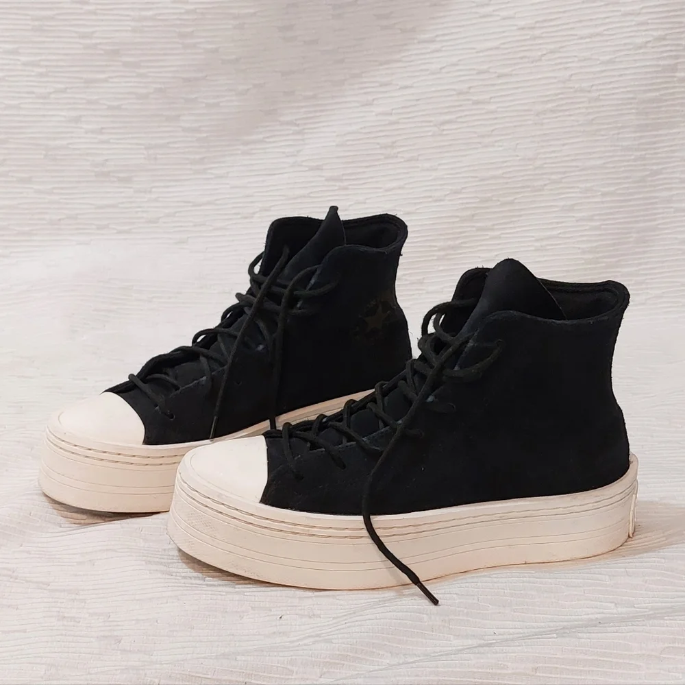 Black High-Top Platform Sneakers with White Toe and Sole - Picture 3 of 10